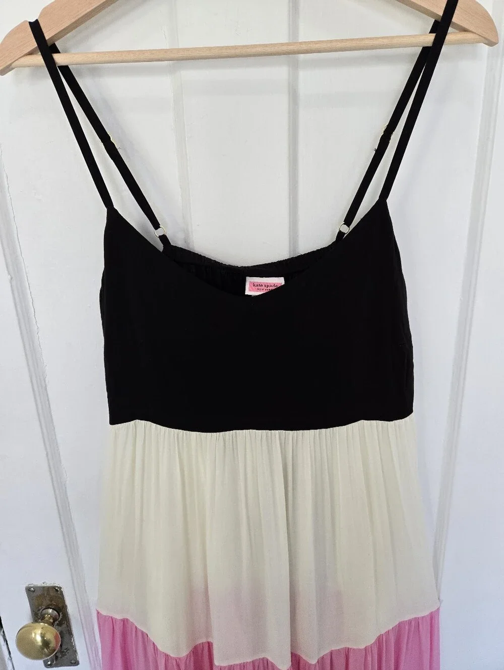 Kate Spade Bow Solids Tiered Midi Dress Size M Colorblock Pink & Green Preppy